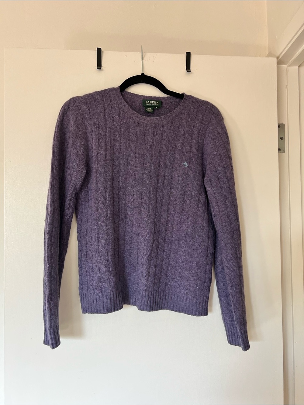 Ralph Lauren Lavender Cable-Knit Crewneck Sweater